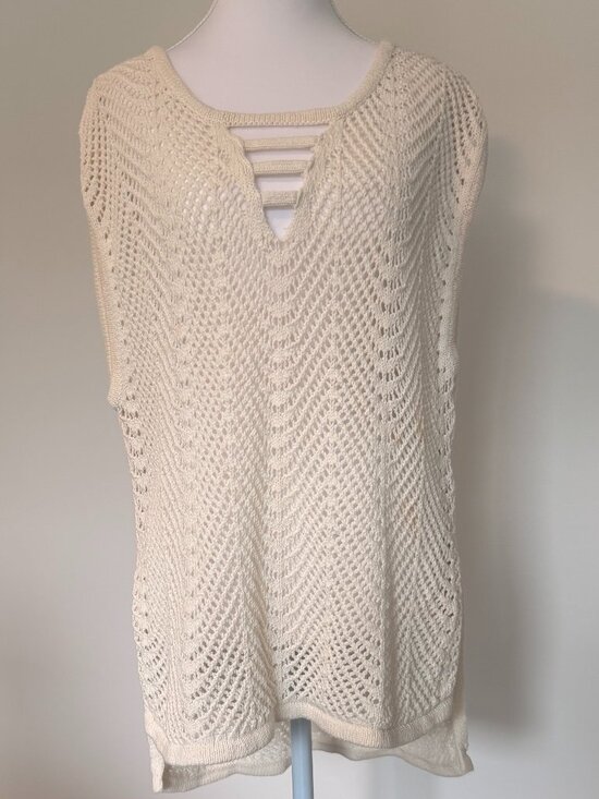 G by Guess Other - Crochet Knit Swim Cover Up Open Back Cream Boho Beach Top Size M